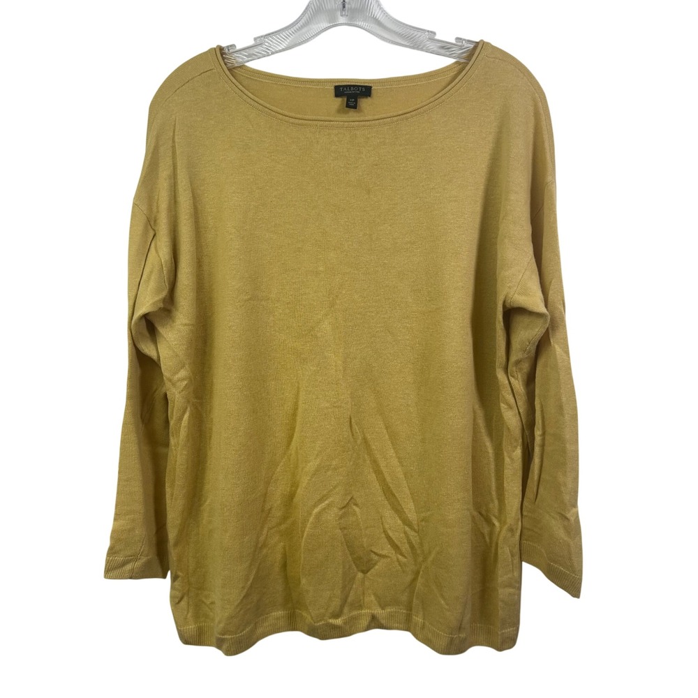 Talbots Woman Petites XP Mustard Yellow Linen Blend Boatneck Sweater Top